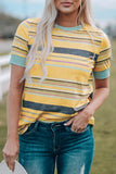 Stripe Womens Multicolor Stripes Crew Neck T Shirt LC25114092-19