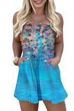 LC642083-4-S, LC642083-4-M, LC642083-4-L, LC642083-4-XL, Sky Blue  Floral Print Bandeau Romper with Pockets Gay Palm Leaves Print Bandeau Romper with Pockets Multicolor Tie-dye Print Bandeau Romper with Pockets