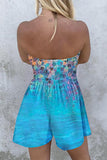LC642083-4-S, LC642083-4-M, LC642083-4-L, LC642083-4-XL, Sky Blue  Floral Print Bandeau Romper with Pockets Gay Palm Leaves Print Bandeau Romper with Pockets Multicolor Tie-dye Print Bandeau Romper with Pockets