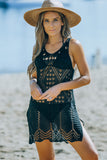 LC421553-2, Black Geometric Patterned Knit Boho Style Beach Cover Up