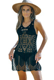 LC421553-2, Black Geometric Patterned Knit Boho Style Beach Cover Up