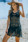 LC421553-2, Black Geometric Patterned Knit Boho Style Beach Cover Up