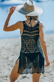LC421553-2, Black Geometric Patterned Knit Boho Style Beach Cover Up