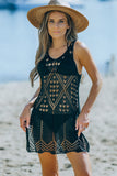 LC421553-2, Black Geometric Patterned Knit Boho Style Beach Cover Up
