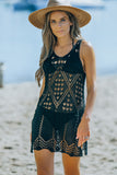 LC421553-2, Black Geometric Patterned Knit Boho Style Beach Cover Up