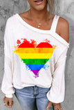 LC25114768-15-S, LC25114768-15-M, LC25114768-15-L, LC25114768-15-XL, LC25114768-15-2XL, Beige Women's Rainbow Cold Shoulder Tops Pride Long Sleeve T Shirt