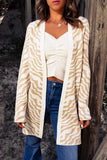 LC271643-18-S, LC271643-18-M, LC271643-18-L, LC271643-18-XL, LC271643-18-2XL, Apricot Zebra Print Open Front Long Cardigan