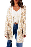 LC271643-18-S, LC271643-18-M, LC271643-18-L, LC271643-18-XL, LC271643-18-2XL, Apricot Zebra Print Open Front Long Cardigan