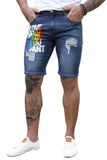 MC783166-5-S, MC783166-5-M, MC783166-5-L, MC783166-5-XL, MC783166-5-2XL, Blue Men's Summer Denim Short Pants Love Who You Want Print Ripped Knee Length Jeans