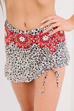 LC472108-22-S, LC472108-22-M, LC472108-22-L, LC472108-22-XL, Multicolor  Leopard Drawstring Ruched Swim Skirt