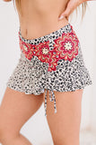 LC472108-22-S, LC472108-22-M, LC472108-22-L, LC472108-22-XL, Multicolor  Leopard Drawstring Ruched Swim Skirt