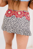 LC472108-22-S, LC472108-22-M, LC472108-22-L, LC472108-22-XL, Multicolor  Leopard Drawstring Ruched Swim Skirt