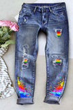 LC787844-4-S, LC787844-4-M, LC787844-4-L, LC787844-4-XL, LC787844-4-2XL, Sky Blue Women's Rainbow Ripped Jeans Boyfriend Skinny Distressed Denim Pants