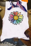 LC2566714-1-S, LC2566714-1-M, LC2566714-1-L, LC2566714-1-XL, LC2566714-1-2XL, White Womens Crew Neck Tank Tops Summer Rainbow Daisy Sleeveless Tops