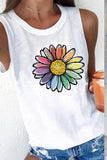 LC2566714-1-S, LC2566714-1-M, LC2566714-1-L, LC2566714-1-XL, LC2566714-1-2XL, White Womens Crew Neck Tank Tops Summer Rainbow Daisy Sleeveless Tops