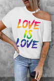 LC25216737-1-S, LC25216737-1-M, LC25216737-1-L, LC25216737-1-XL, LC25216737-1-2XL, White Women Casual Love Is Love Cold Shoulder T-Shirt Short Sleeve Tops