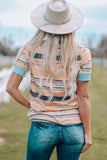 Yellow Womens Multicolor Stripes Crew Neck T Shirt LC25114092-7