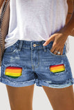 Womens Rainbow Striped Print Distressed Ripped Summer Casual Denim Shorts