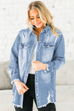 LC8511533-4-S, LC8511533-4-M, LC8511533-4-L, LC8511533-4-XL, LC8511533-4-2XL, Sky Blue Women's Oversized Denim Jacket Boyfriend Distressed Jean Trucker Jacket