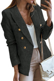 LC852370-2-S, LC852370-2-M, LC852370-2-L, LC852370-2-XL, LC852370-2-2XL, Black Double Breasted Lapel Blazers Women's Casual Office Long Sleeve Jacket