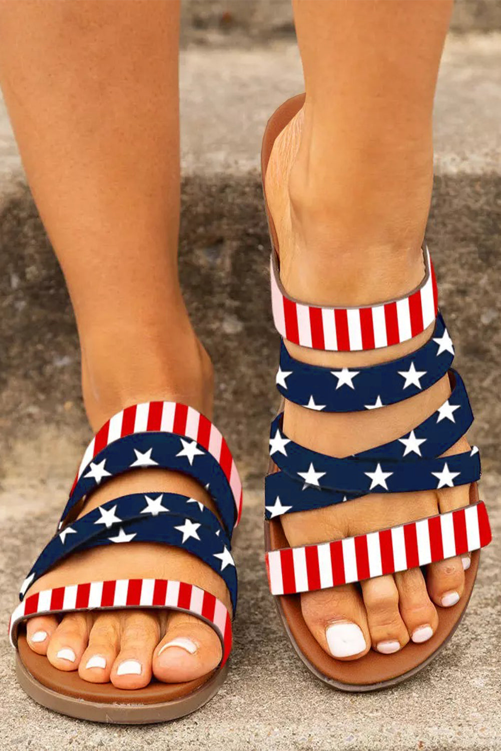 BH02711-22-37, BH02711-22-38, BH02711-22-39, BH02711-22-40, BH02711-22-41, BH02711-22-42, Multicolor Open Toe Casual Summer Shoes American Flag Crisscross Strappy Flip Flops