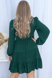 PL61155-9-1X, PL61155-9-2X, PL61155-9-3X, PL61155-9-4X, PL61155-9-5X, Green Plus Size Puff Sleeve Smocked Tiered Dress