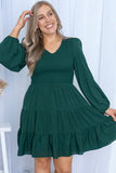 PL61155-9-1X, PL61155-9-2X, PL61155-9-3X, PL61155-9-4X, PL61155-9-5X, Green Plus Size Puff Sleeve Smocked Tiered Dress