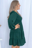 PL61155-9-1X, PL61155-9-2X, PL61155-9-3X, PL61155-9-4X, PL61155-9-5X, Green Plus Size Puff Sleeve Smocked Tiered Dress