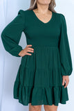 PL61155-9-1X, PL61155-9-2X, PL61155-9-3X, PL61155-9-4X, PL61155-9-5X, Green Plus Size Puff Sleeve Smocked Tiered Dress