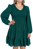 PL61155-9-1X, PL61155-9-2X, PL61155-9-3X, PL61155-9-4X, PL61155-9-5X, Green Plus Size Puff Sleeve Smocked Tiered Dress