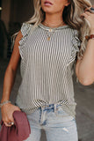 LC256435-11-S, LC256435-11-M, LC256435-11-L, LC256435-11-XL, LC256435-11-2XL, LC256435-11-XS, LC256435-11-3XL, Gray Crew Neck Ruffled Striped Tank Top