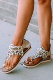 BH02088-20-37, BH02088-20-38, BH02088-20-39, BH02088-20-40, BH02088-20-41, BH02088-20-42, Women Summer Walking Flat Sandals Leopard Printed Zipper Flip Flop