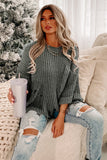 LC2722374-11-S, LC2722374-11-M, LC2722374-11-L, LC2722374-11-XL, LC2722374-11-2XL, Gray Ripped Raw Hem Chunky Pullover Sweater