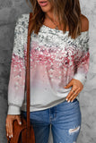 Ombre Sweatshirt One Shoulder Long Sleeve Tops for Women
