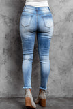 LC7871627-4-S, LC7871627-4-M, LC7871627-4-L, LC7871627-4-XL, LC7871627-4-2XL, Sky Blue Women's Skinny Jeans Patchwork Destroyed Raw Hem Denim Pants