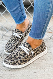 Women's Leopard Slip On Flat Loafers Casual Canvas Sneakers