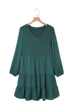 PL61155-9-1X, PL61155-9-2X, PL61155-9-3X, PL61155-9-4X, PL61155-9-5X, Green Plus Size Puff Sleeve Smocked Tiered Dress