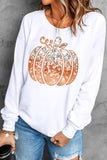 Women's Shiny Pumpkin Print Plain Crew Neck Sweatshirt