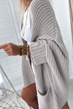 LC271725-16-S, LC271725-16-M, LC271725-16-L, LC271725-16-XL, LC271725-16-2XL, Khaki Oversized Fold Over Sleeve Sweater Cardigan