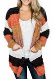 Women's Striped Color Block Open Front Cardigan with Pockets