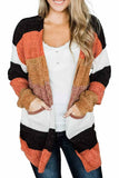 LC271796-22-S, LC271796-22-M, LC271796-22-L, LC271796-22-XL, LC271796-22-2XL, Multicolor Striped Color Block Open Front Cardigan