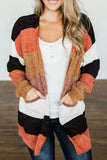 LC271796-22-S, LC271796-22-M, LC271796-22-L, LC271796-22-XL, LC271796-22-2XL, Multicolor Striped Color Block Open Front Cardigan
