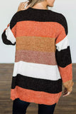 LC271796-22-S, LC271796-22-M, LC271796-22-L, LC271796-22-XL, LC271796-22-2XL, Multicolor Striped Color Block Open Front Cardigan