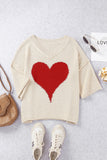 LC2514061-15-S, LC2514061-15-M, LC2514061-15-L, LC2514061-15-XL, LC2514061-15-2XL, Beige Valentine Day V Neck Oversized Knit Sweaters Heart Print Slouchy Top 