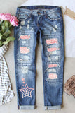 Ripped Jeans for Women Star Print Distressed Denim Jean Pants