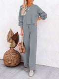 LC275002-11-S, LC275002-11-M, LC275002-11-L, LC275002-11-XL, Grey Women's 2 Piece Outfit Sweater Set Long Sleeve Crop Knit Top and Wide Leg Long Pants Sweatsuit