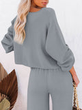 LC275002-11-S, LC275002-11-M, LC275002-11-L, LC275002-11-XL, Grey Women's 2 Piece Outfit Sweater Set Long Sleeve Crop Knit Top and Wide Leg Long Pants Sweatsuit