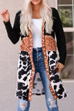 LC2541430-2-S, LC2541430-2-M, LC2541430-2-L, LC2541430-2-XL, LC2541430-2-2XL, Black Western Pattern Cow Patchwork Open Front Cardigan