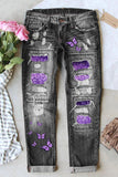 Women's Butterfly Jeans Patch Ripped Boyfriend Distressed Denim Pants