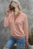 Women's V Neck Lace Up Criss Cross Long Sleeve Drawstring Pullover Sweatshirts Tops